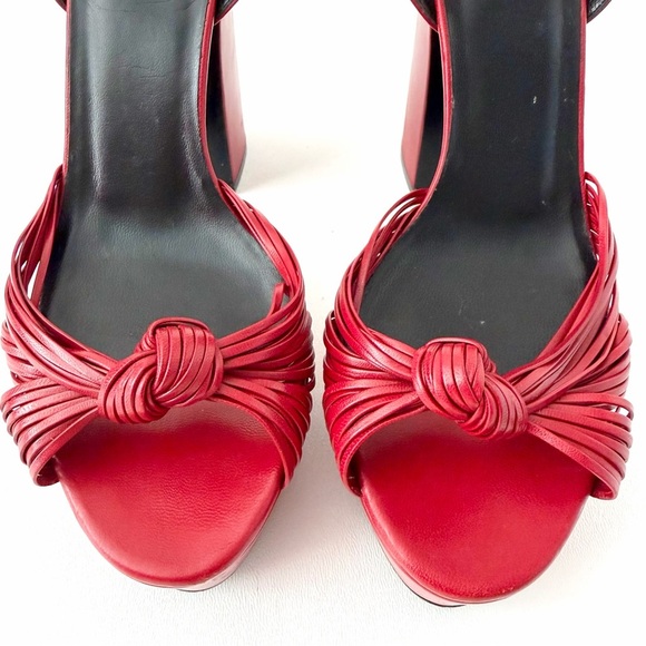 GUCCI | Red Leather Allie Knot Platform High Heels Sandals 39.5 - Picture 5 of 16